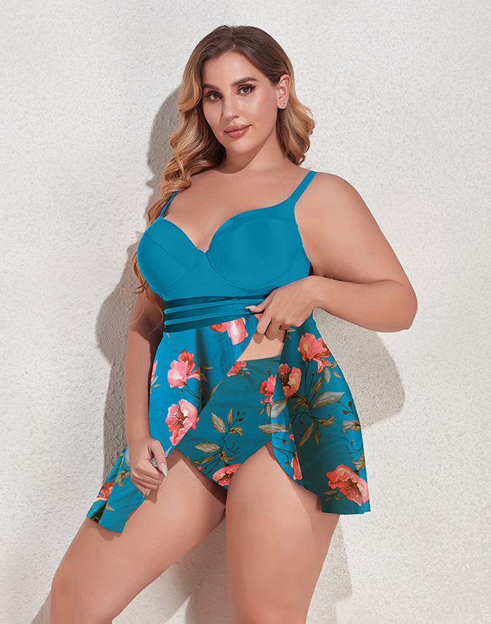 Ocevara Multicolor Camisole Plus Size Swimdress Tankini Swimsuit - image 3