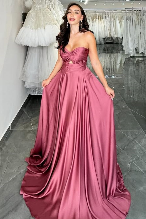Elegant & Simple A-Line Strapless Sleeveless Prom Dresses Party Dress Pleated Floor Length Evening Formal Gown Wedding Guest Dress