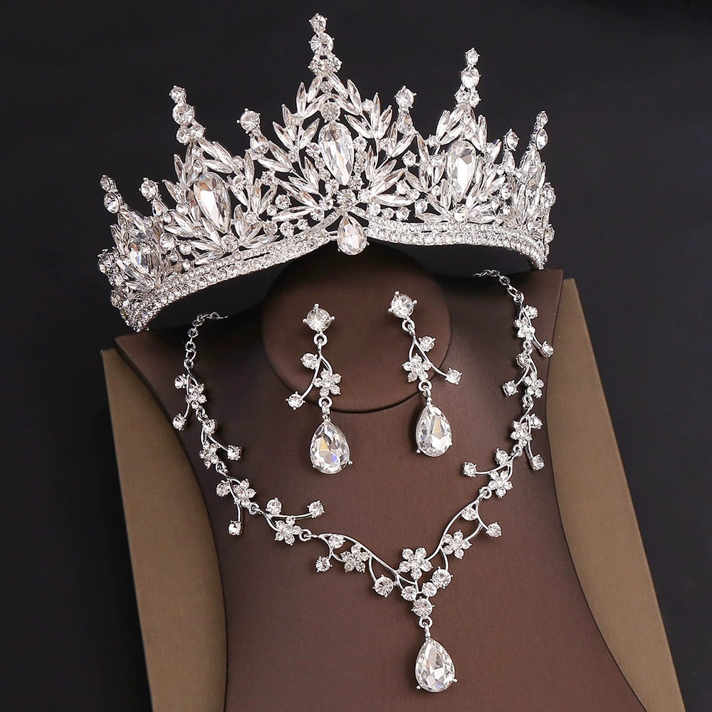 OMB1008 - Rhinestone Headpiece Quinceanera Dress Accessories Birthday Wedding Necklace, Earrings and Crown Three Piece Set