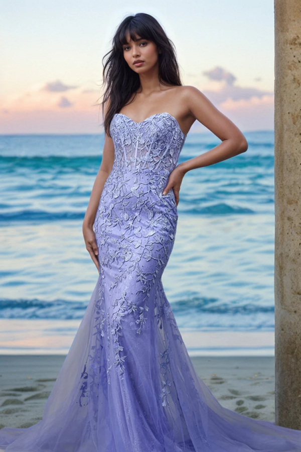 Gorgeous & Glamorous Mermaid Strapless Sleeveless Fully Appliques Prom Dresses Party Dress Criss Cross Straps Floor Length Evening Formal Gown Cocktail Dress