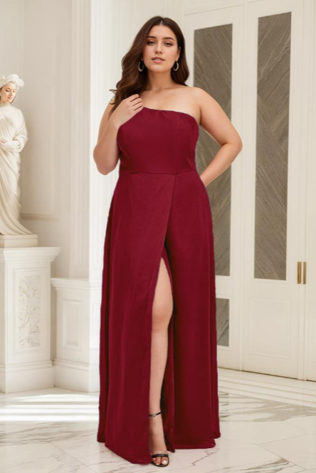 Sleeveless Slit One Shoulder Plus Size Long Bridesmaid Dress