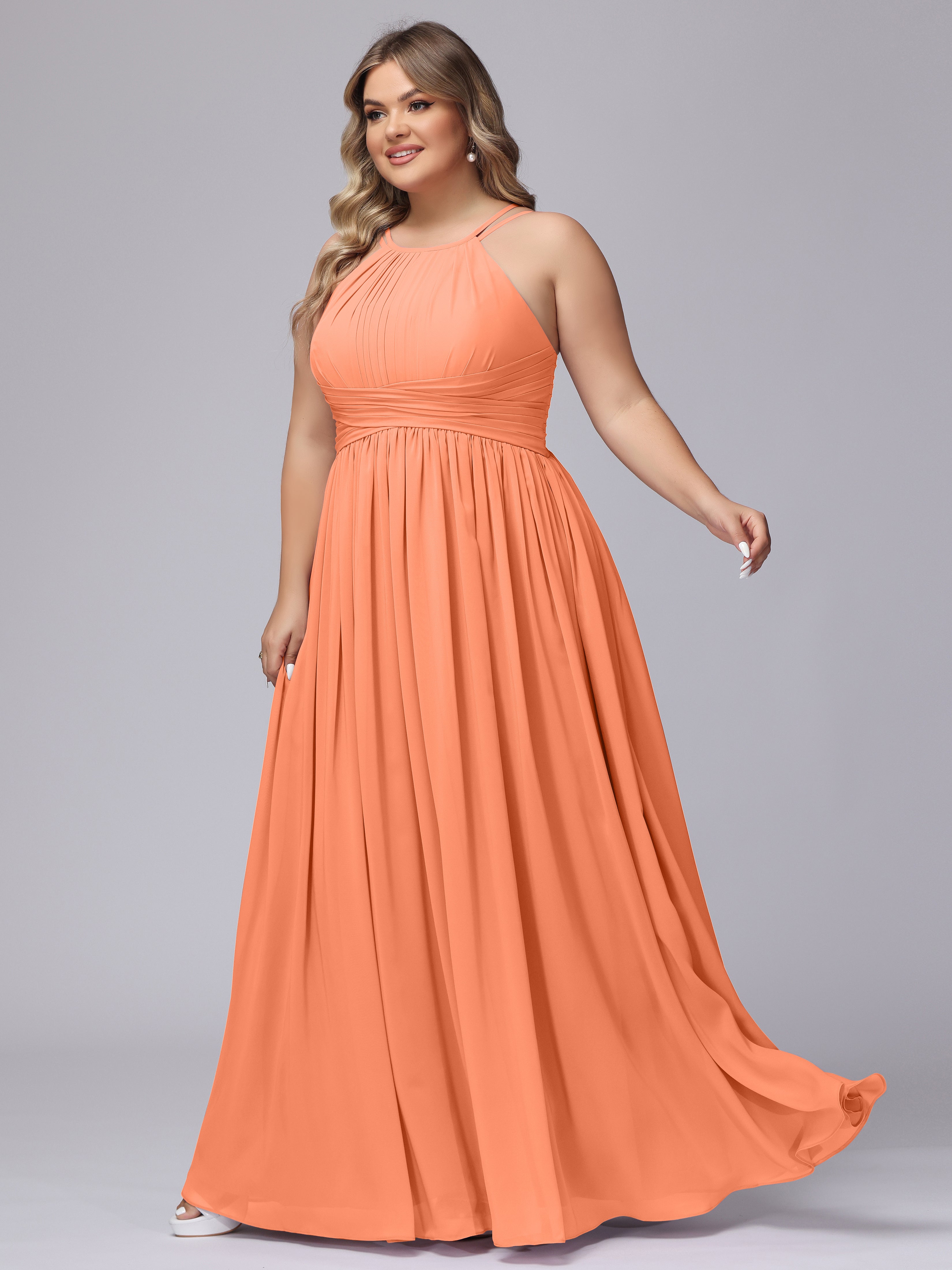 Halter Sleeveless Chiffon Plus Size Bridesmaid Dress