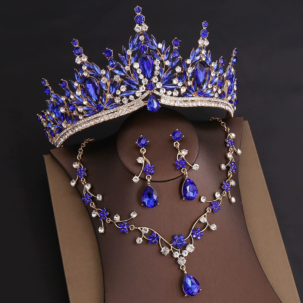 OMB1008 - Rhinestone Headpiece Quinceanera Dress Accessories Birthday Wedding Necklace, Earrings and Crown Three Piece Set