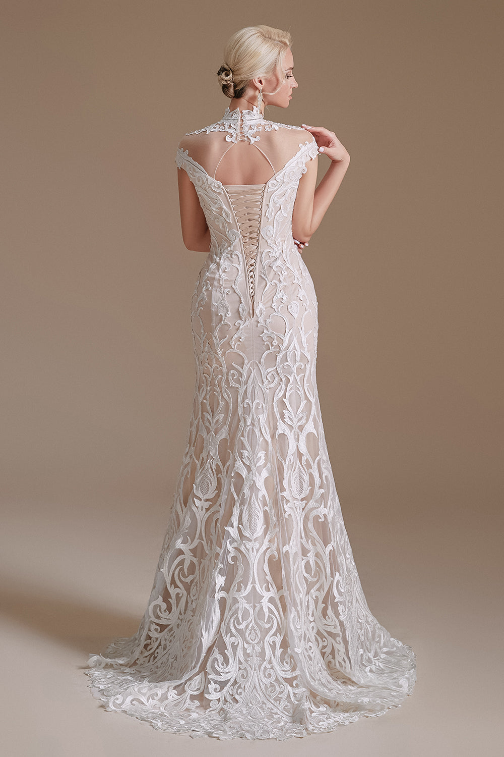 Elegant Cap Sleeves Lace Mermaid Long Beach Wedding Dresses