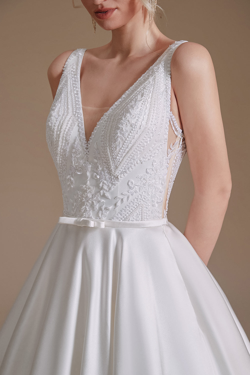 A-Line Elegant Sleeveless Stain Long Length Wedding Dresses