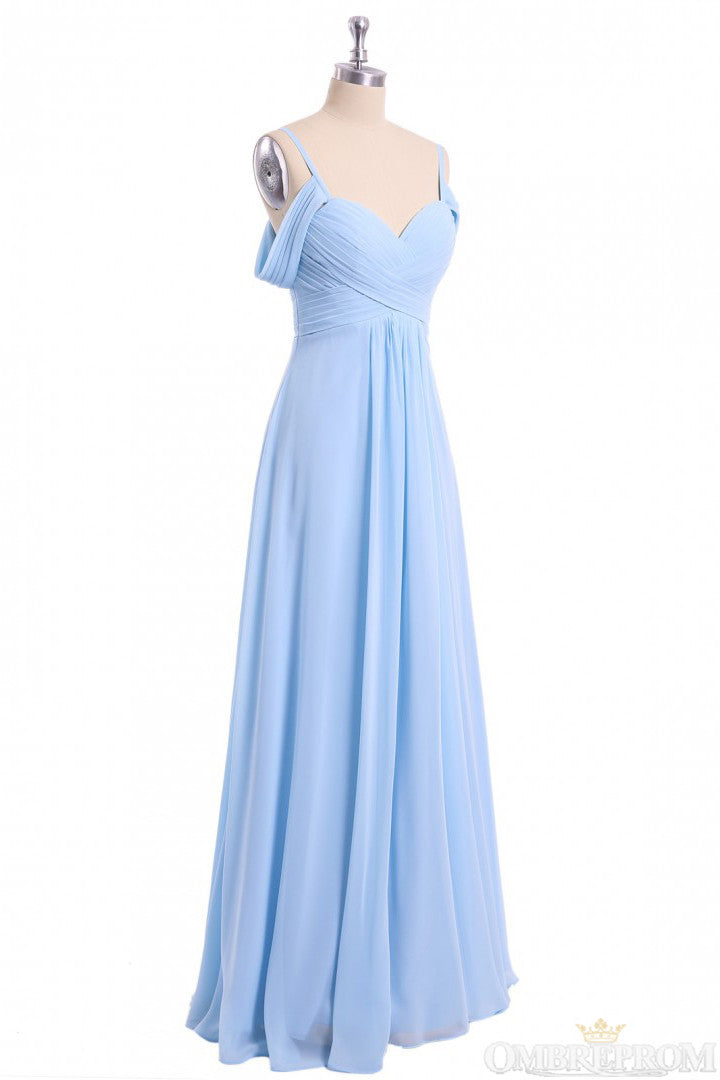 A-line Sky Blue Long Wedding Party Dresses