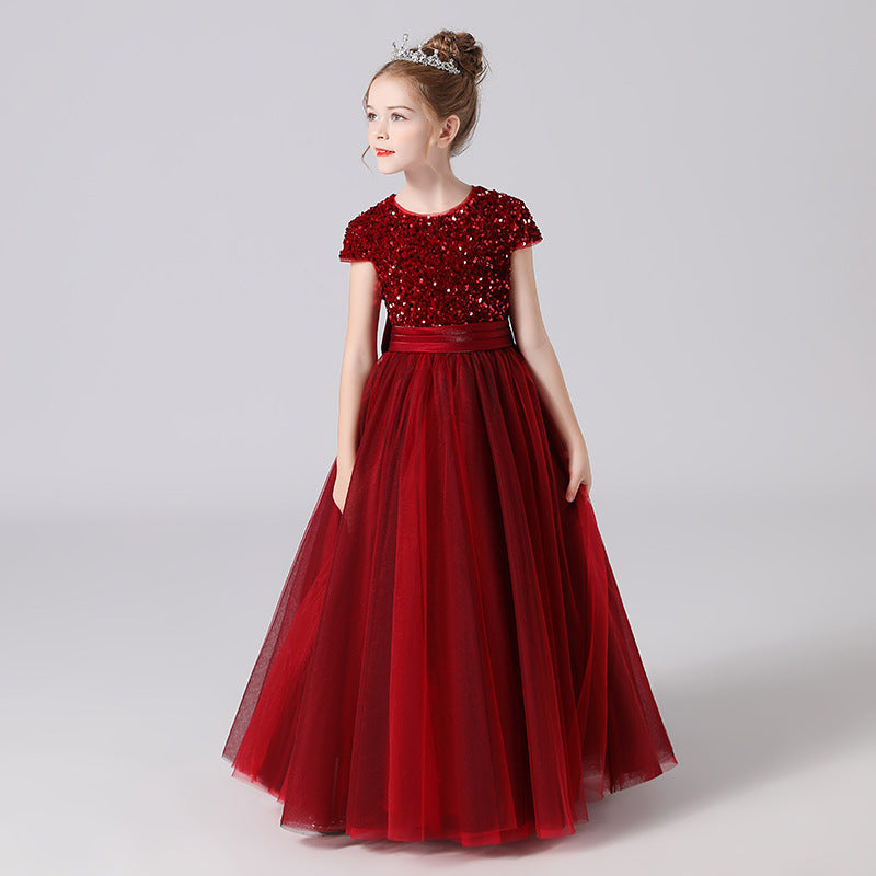 A Line Cap Sleeve Sequins Performance Dresses Flower Girl Dresses