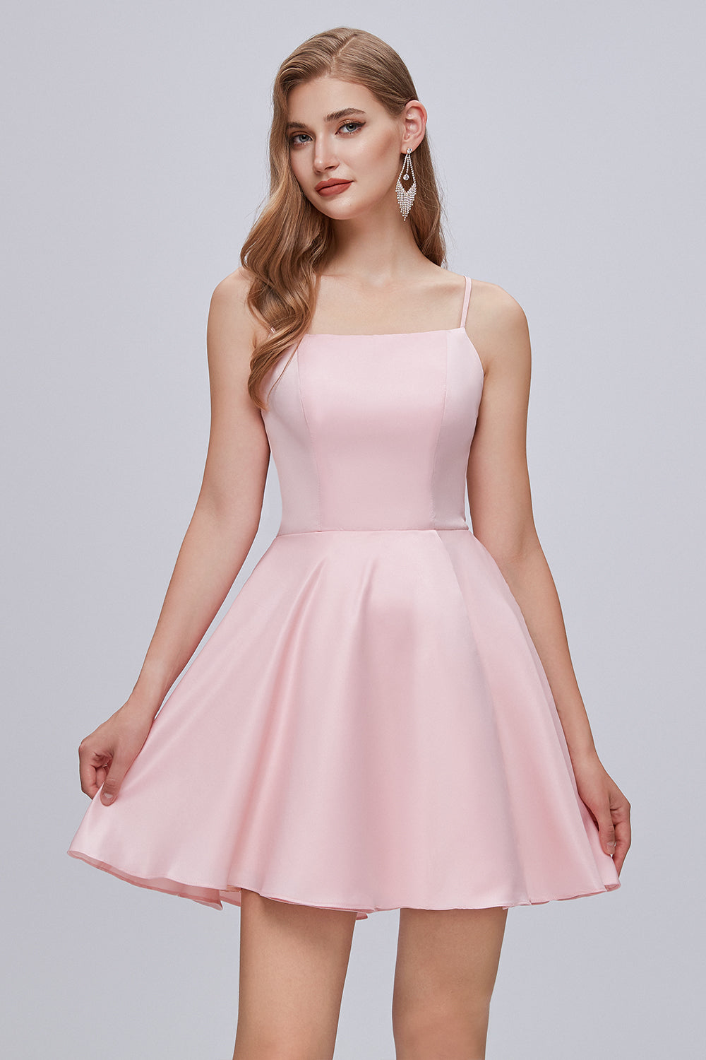 Pink Spaghetti Strap A Line Backless Short Homecoming Dresses