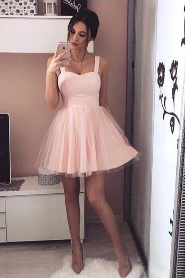 Pink Sweetheart Straps Sleeveless Homecoming Dress,A Line Short Prom Dress