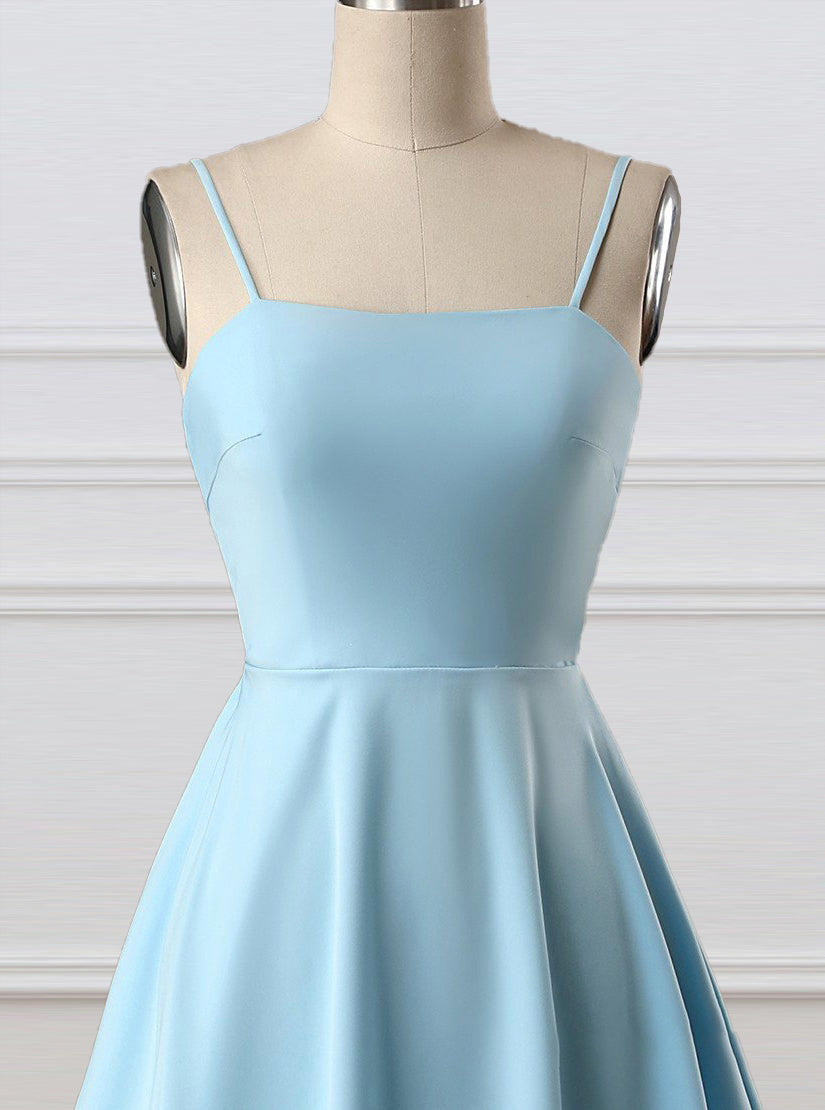 Blue A-Line Spaghetti Straps Short Satin Homecoming Dresses