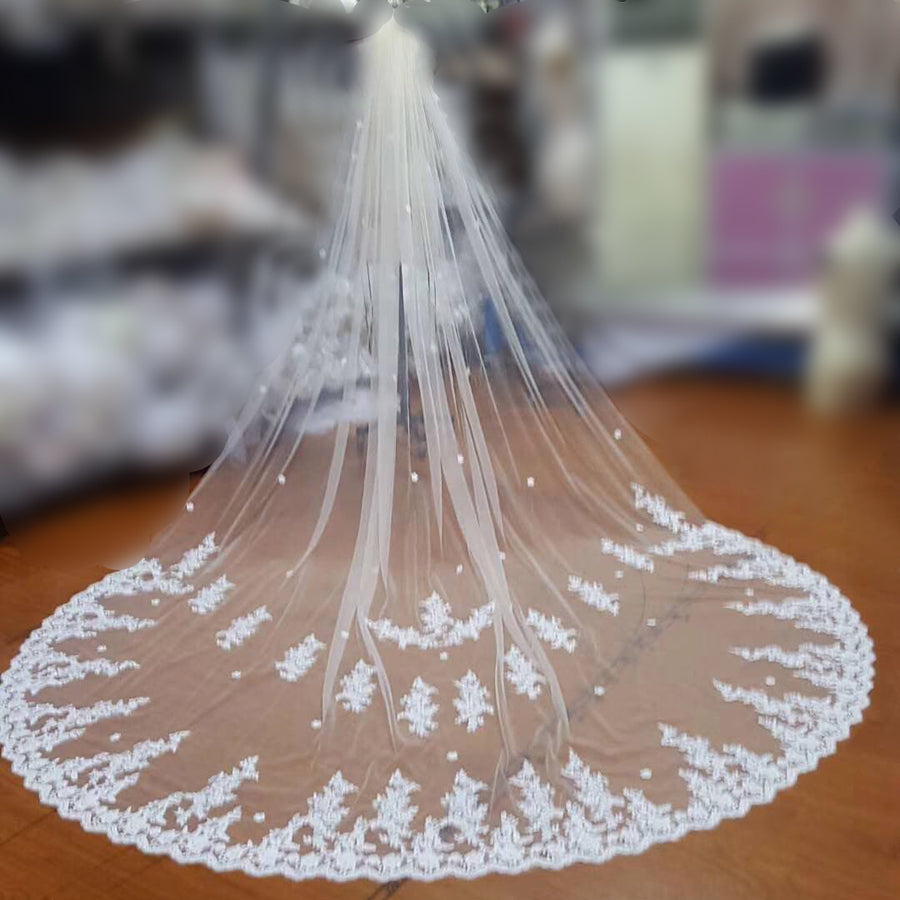 Charming Tulle Lace Applique Chapel Veils Long Wedding Veil