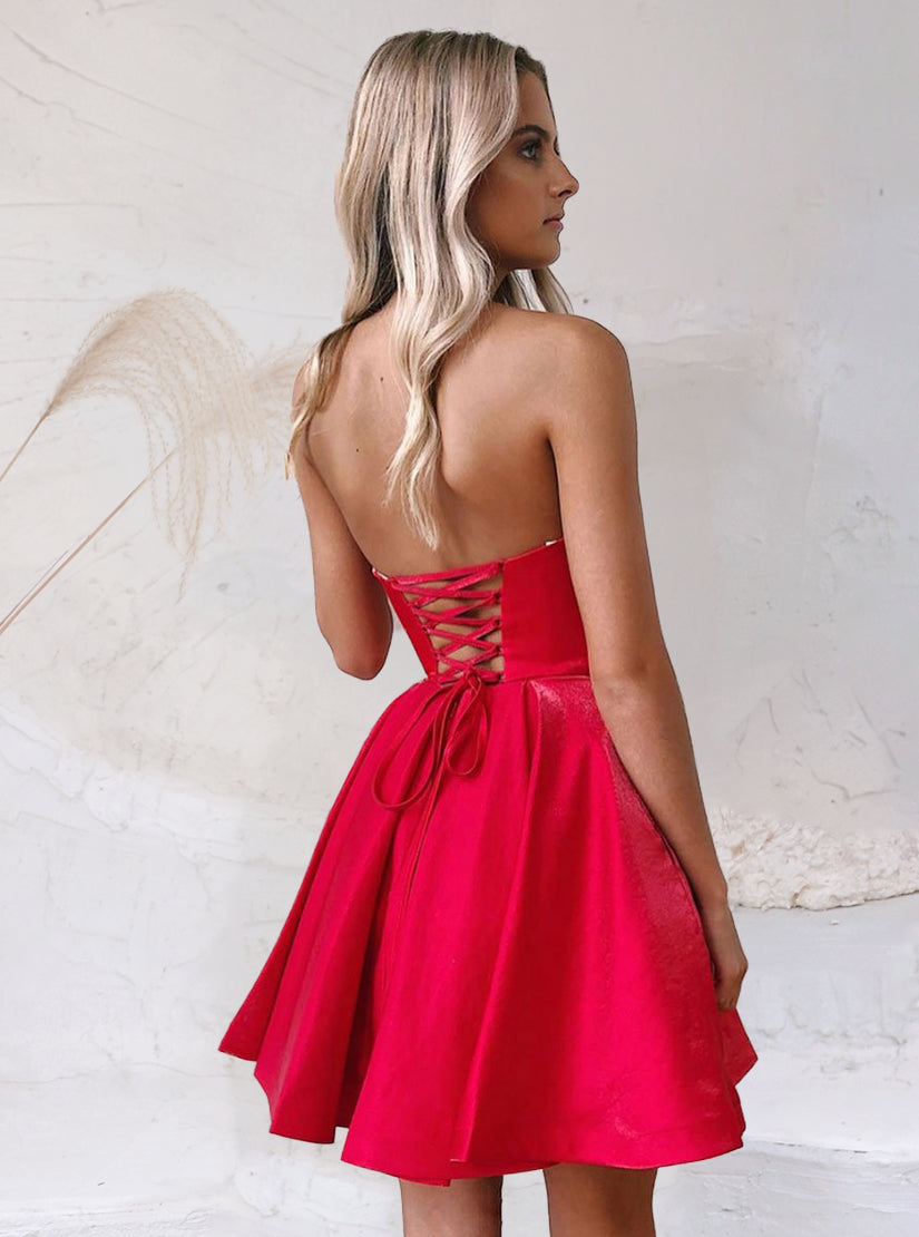 Simple Red V Neck Sleeveless A Line Homecoming Dresses