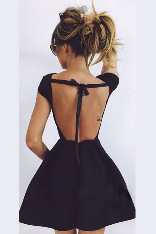 Cute A-Line Homecoming Dresses,Black Ball Gown Backless Short Prom Dresses  2017 HCD29 - Ombreprom