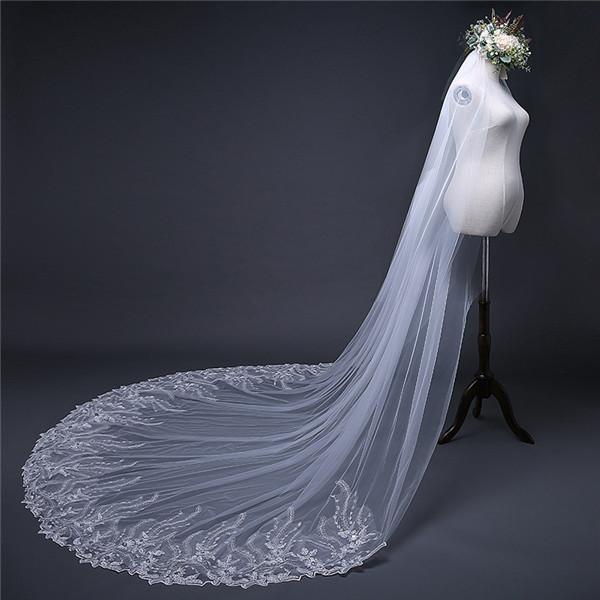 Chic Appliques Veil Long Tulle With Sequined Wedding Veil