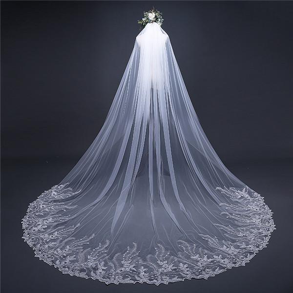 Chic Appliques Veil Long Tulle With Sequined Wedding Veil