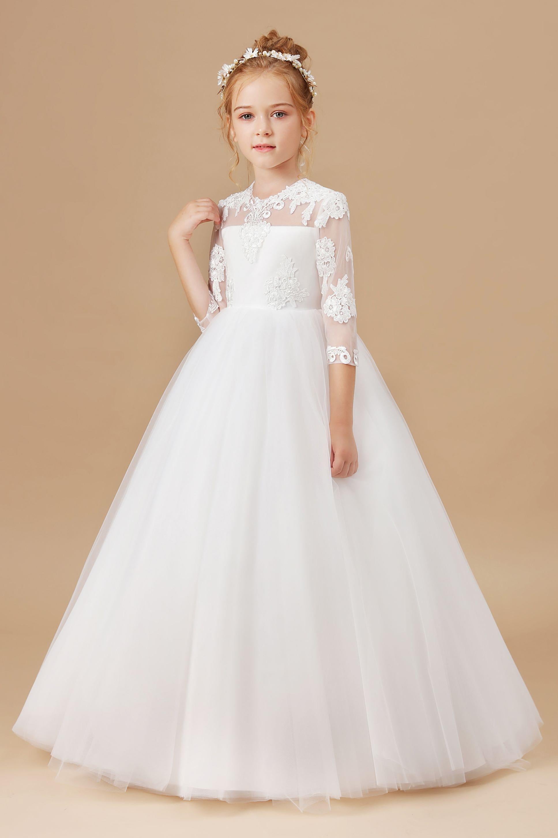 Princess Lace Tulle Satin Flower Girl Dresses