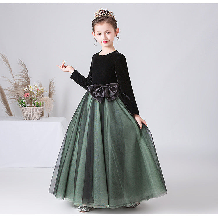 A Line Dark Green Long Sleeves Tulle Flower Girl Dresses