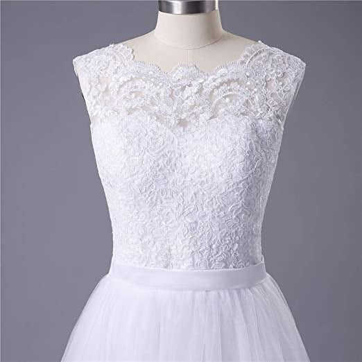 Charming Ivory Tulle Lace Up A-line Sweep Train Wedding Dresses