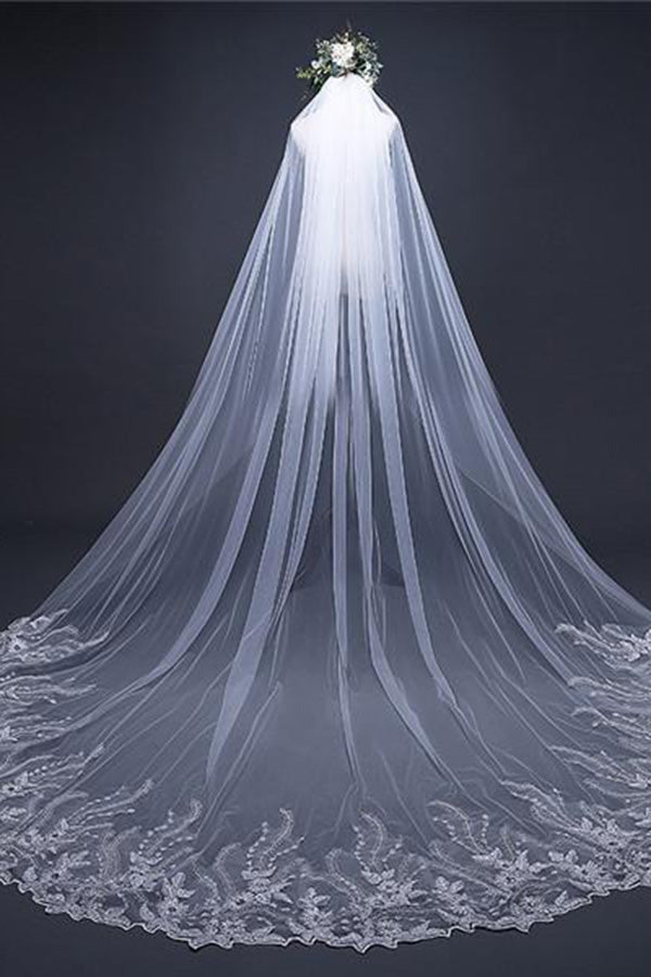 Chic Appliques Veil Long Tulle With Sequined Wedding Veil