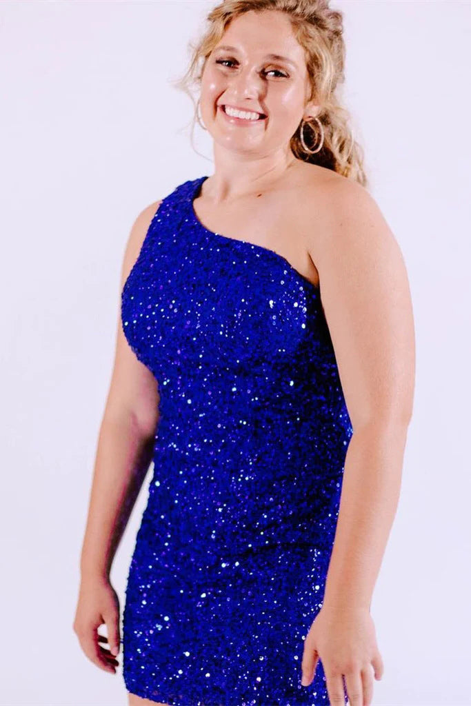 Shinning One Shoulder Sequins Short Homecoming Dresses