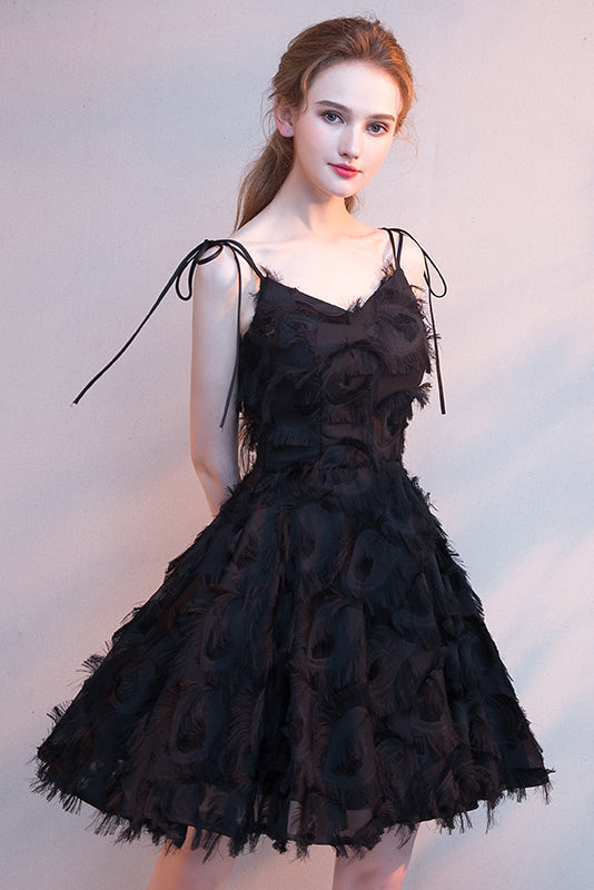 Elegant Black Spaghetti Straps Short Homecoming Dresses