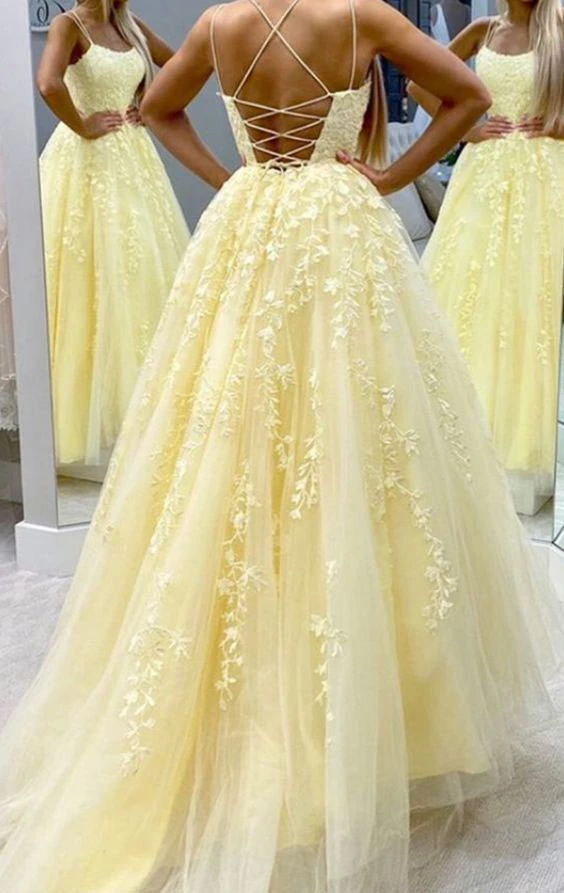 Chic Yellow Long Backless Prom Dresses For Teens Charming Party Dresses