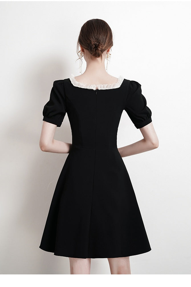 Modest Square Neckline Zipper Back Short Black Homecoming Dresses Cute Dresses