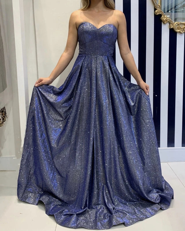 Sweetheart A-line Shiny Prom Dresses For Teens Simple Party Dresses