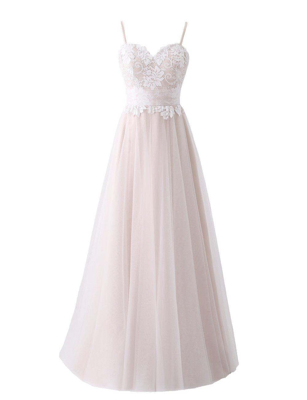 Girly Spaghetti Straps Long A-line Floor Length Wedding Dresses