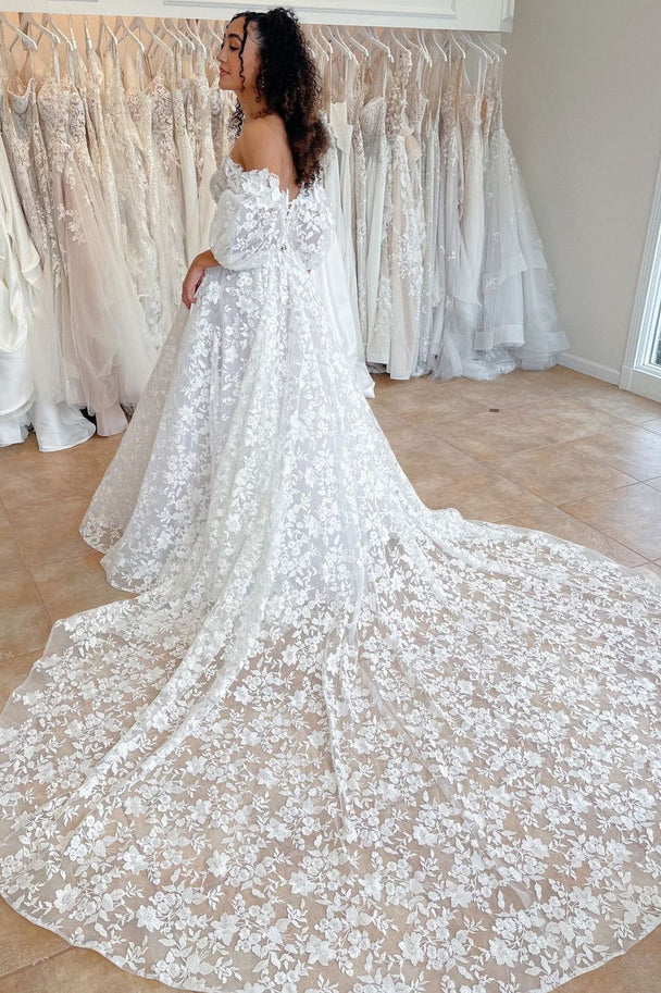 Cute A Line Sweetheart Off the Shoulder Lace Wedding Dresses