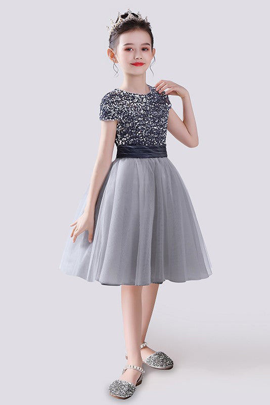 A- Line Cute Cap Sleeves Sequins Short Flower Girl Dresses